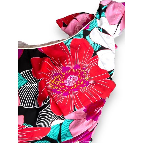 $135 La Blanca *In Full Bloom* Off/On Shoulder Ruffle One-Piece Swimsuit | Sz 6 - Picture 6 of 9